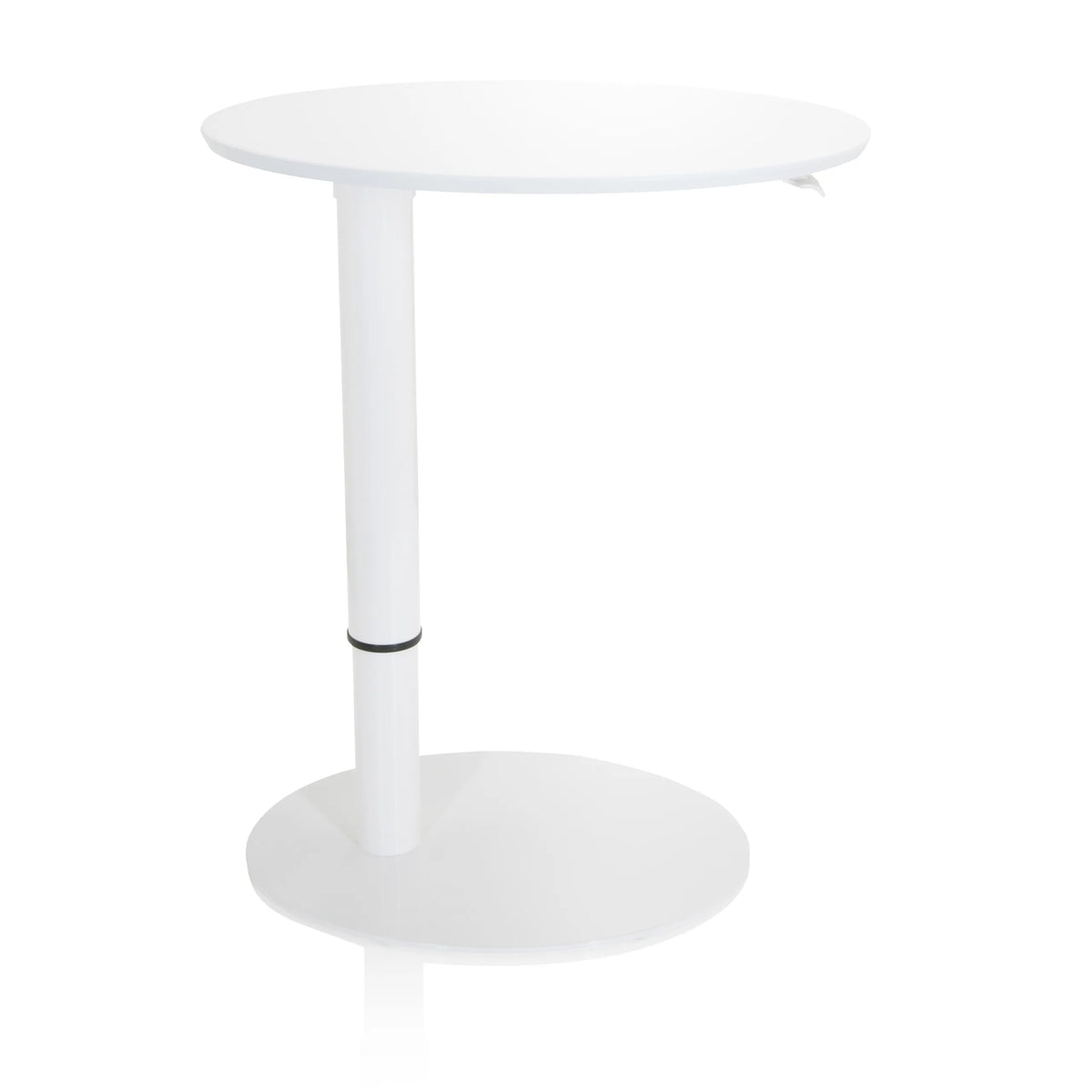 White standing desk STAND III with round tabletop and round base by hjh OFFICE – 360-degree view (front view 0°)