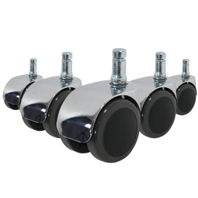 Fünf Stuhlrollen 5x ROLO LUX 11mm/50mm in Schwarz und Silber mit glänzendem Metallgehäuse von hjh OFFICE