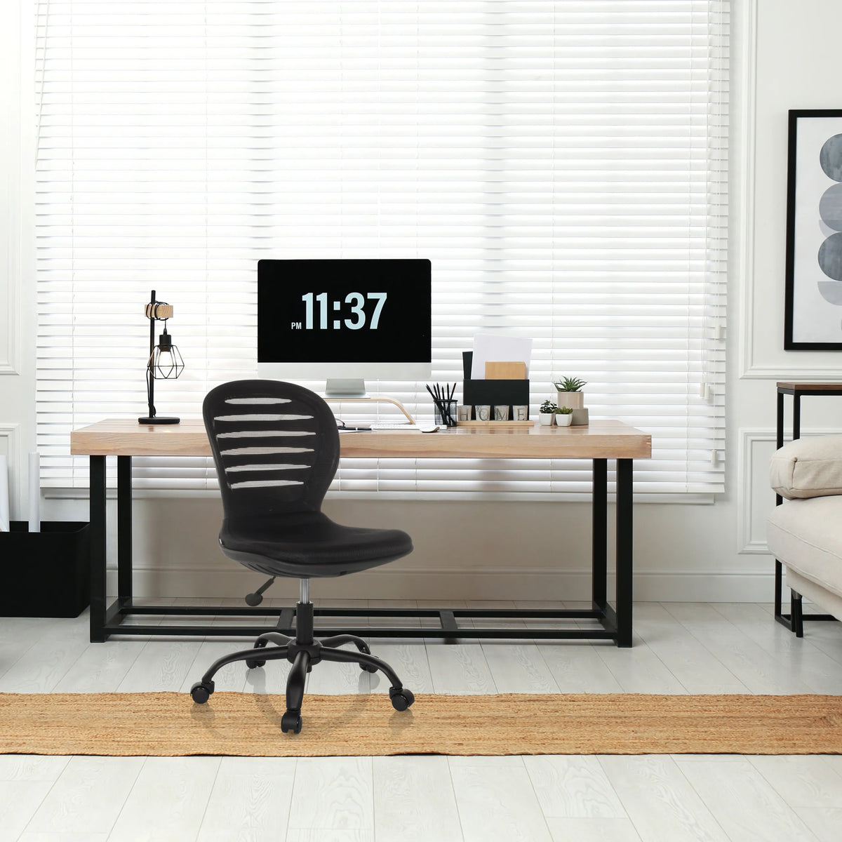 Black Home Office Chair CASLA with curved backrest and castors by hjh OFFICE