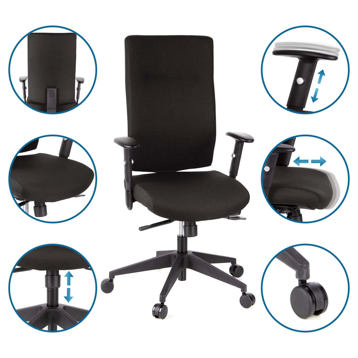 Professional Office Chair PRO-TEC 300 in black with adjustable armrests and seat height by hjh OFFICE