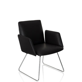 Black Upholstered chair DESIGNIA V with glossy metal sled base by hjh OFFICE