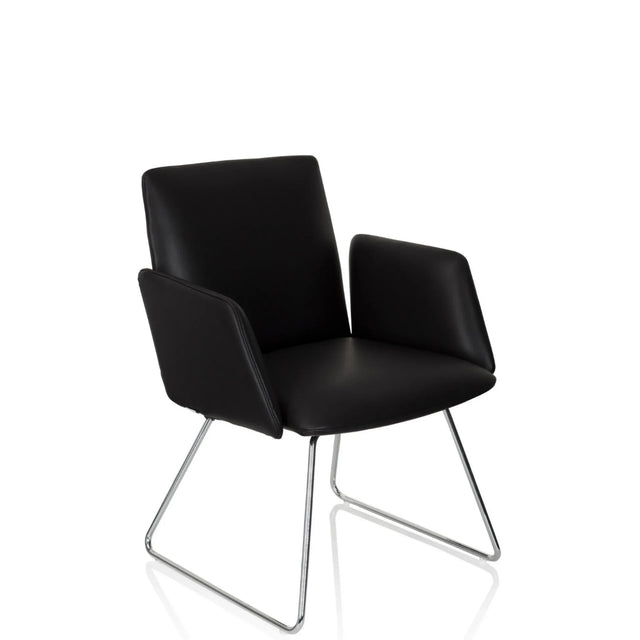 Black Upholstered chair DESIGNIA V with glossy metal sled base by hjh OFFICE