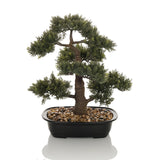 Grüne Kunstpflanze BONSAI in Form eines Bonsais in einem schwarzen Topf mit Kieselsteinen von hjh OFFICE – 360-Grad-Ansicht (Seitenprofil 90°)