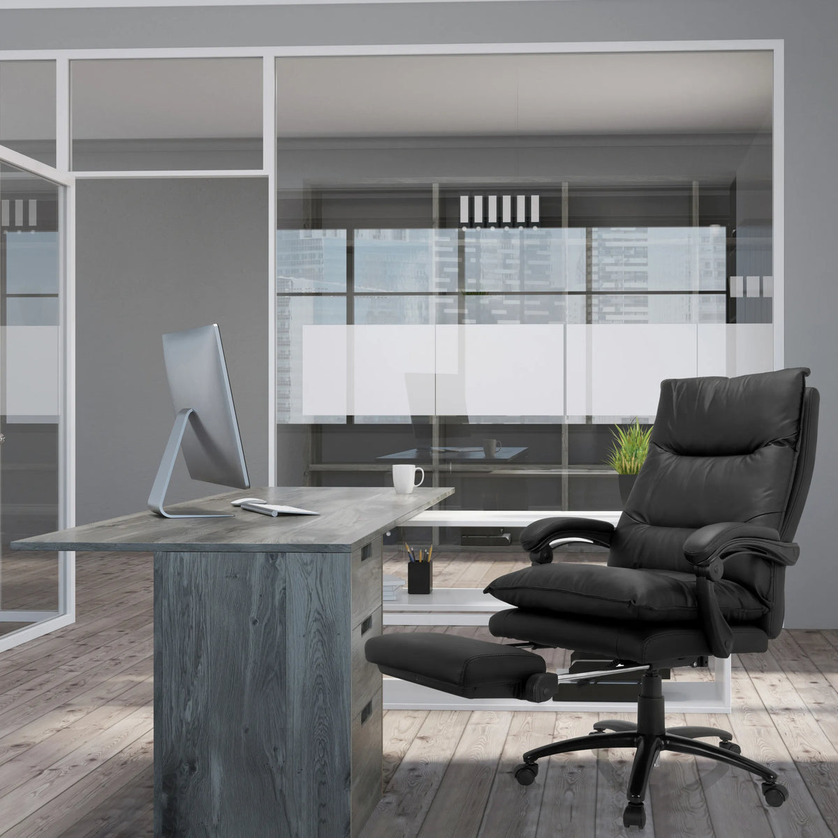 Black Home Office Executive Chair RELAX CL 200 made of faux leather with extendable footrest by MyBuero