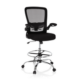 Black Counter chair VENDO WORK with mesh back, foot ring and five-caster base by hjh OFFICE – 360-degree view (front view 19°)