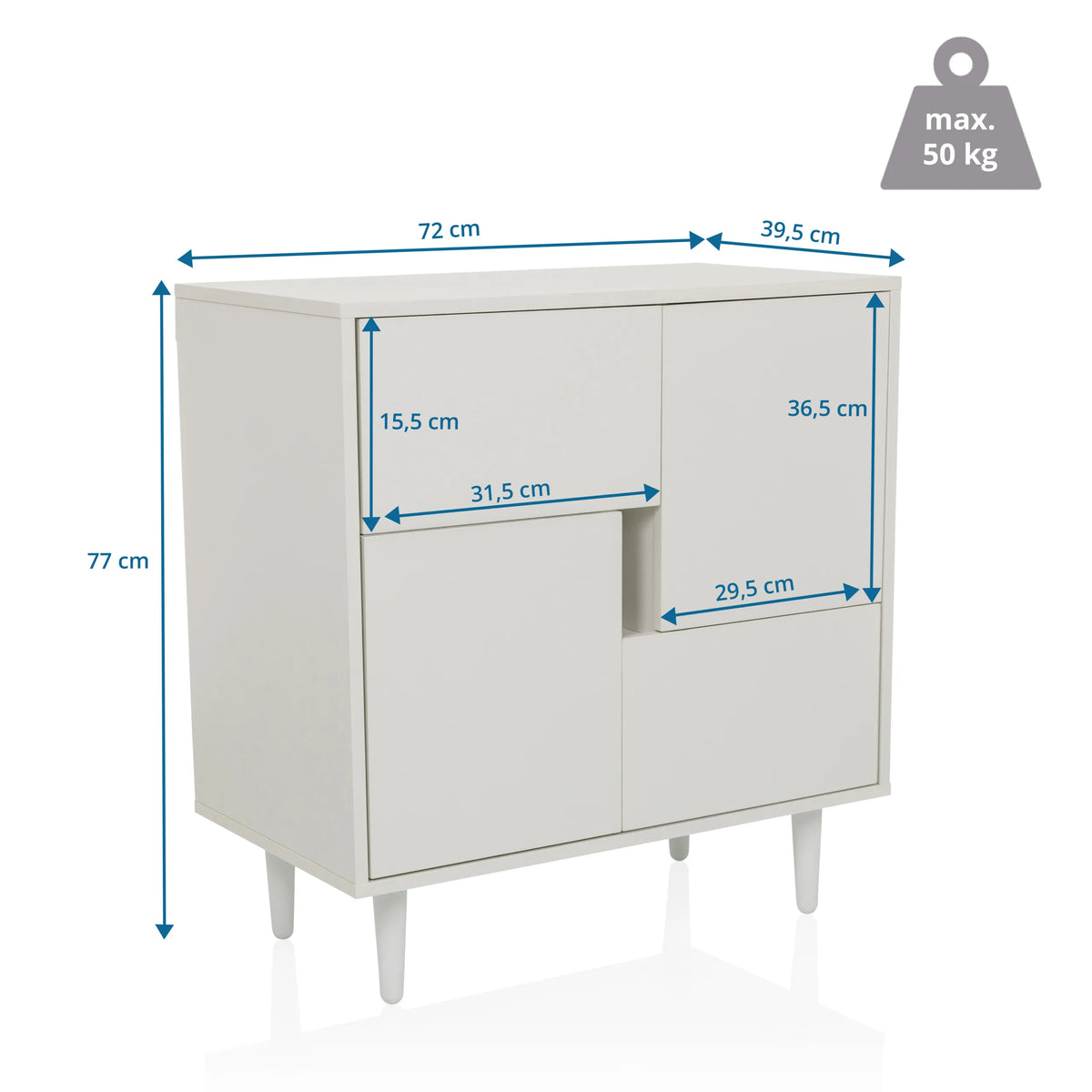 Dimensional drawing of the Chest of drawers LYKKJA with a width of 72 cm and a height of 77 cm by hjh LIVING