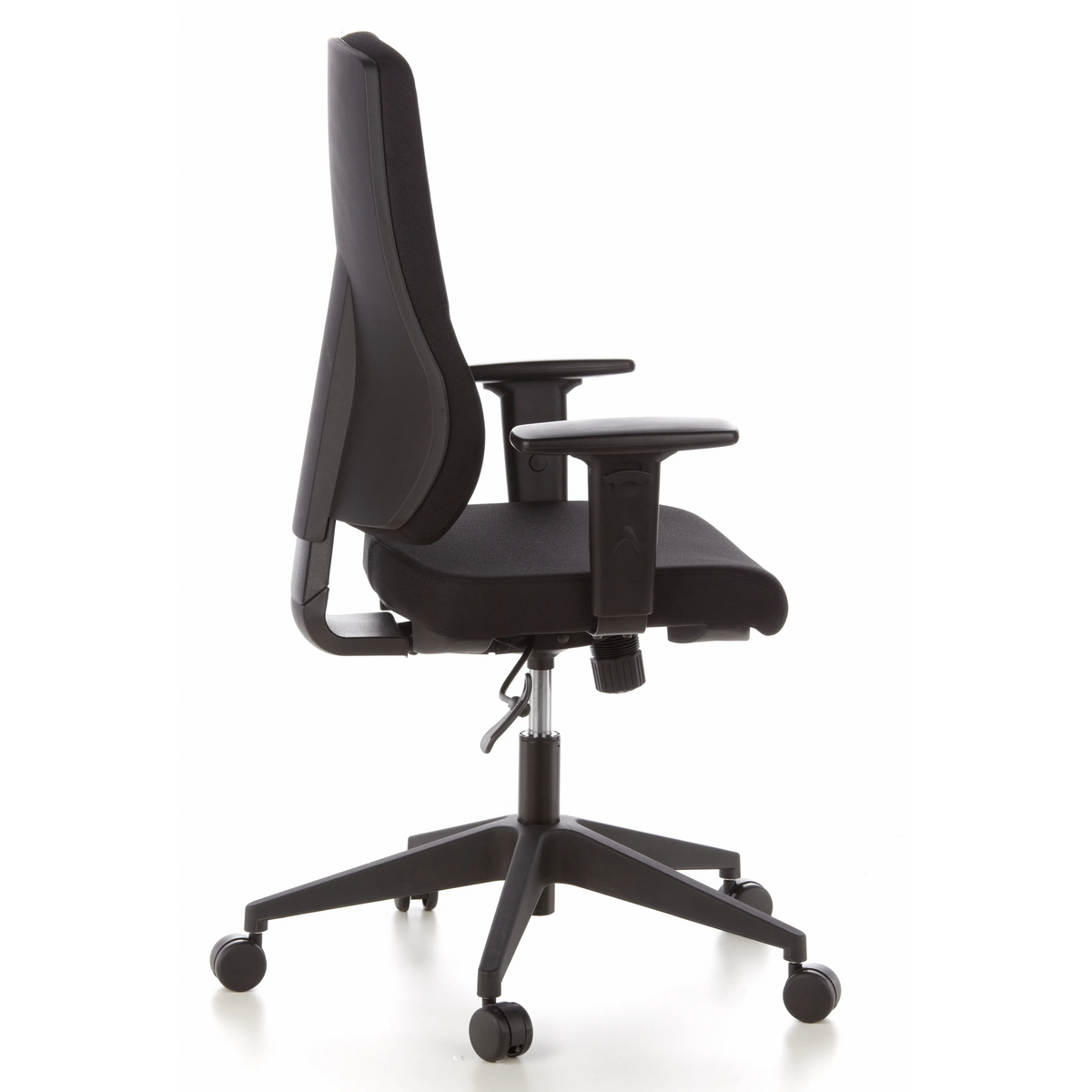 Black Professional Office Chair PRO-TEC 100 with armrests and five-caster base by hjh OFFICE – 360-degree view (side profile 100°)