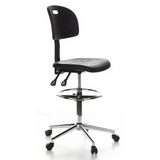 Black Counter chair TOP WORK 23 with foot ring and five-caster base by hjh OFFICE – 360-degree view (front three-quarter view 60°)