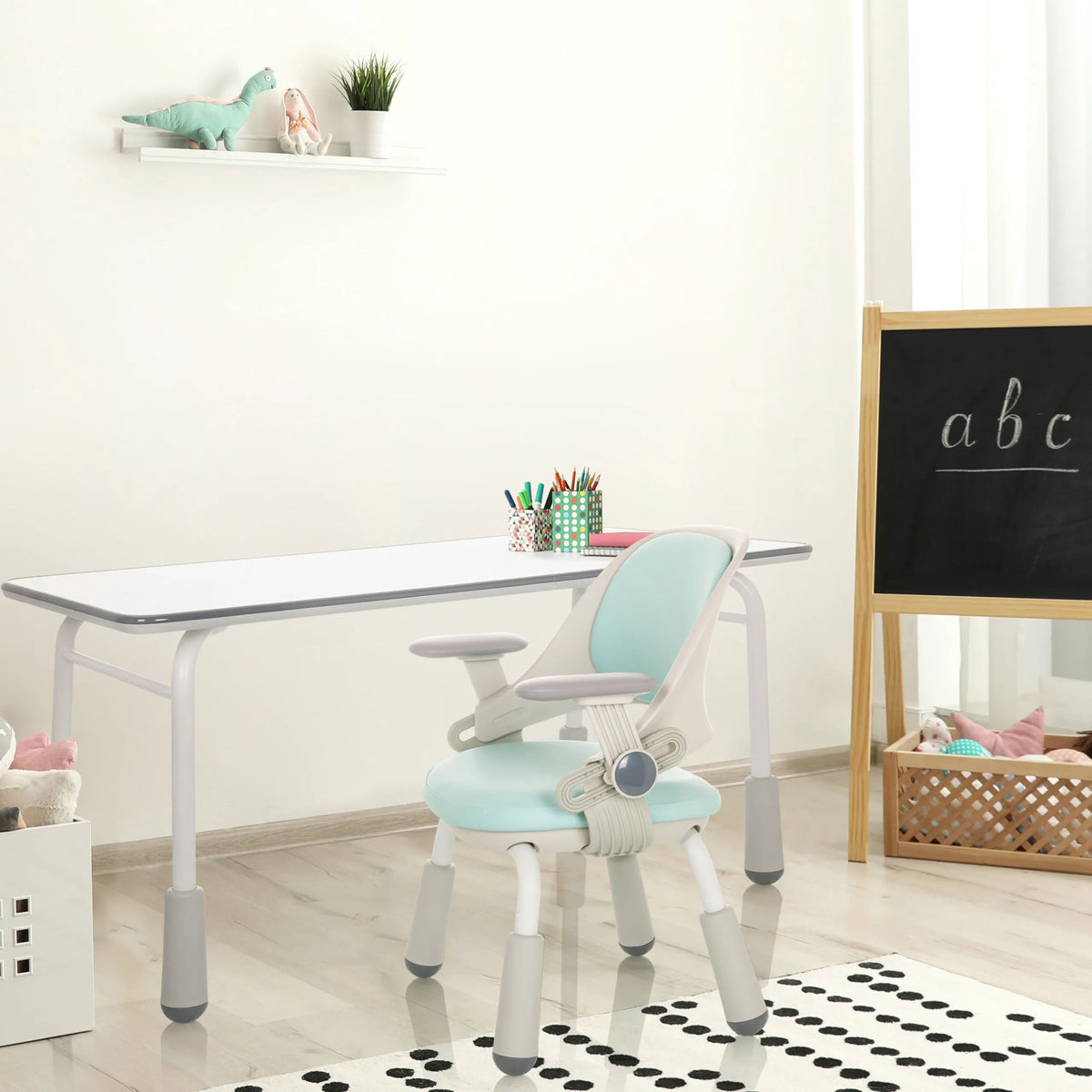 Children's desk KID GRO T in light grey with matching children's chair in light blue and grey by hjh OFFICE
