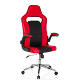 Red and black Gaming chair GAME SPORT PRO with armrests and five-caster base by MyBuero – 360-degree view (front view 15°)
