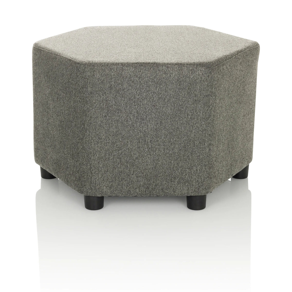 Grey upholstered stool BAREO with hexagonal shape and short black feet by hjh OFFICE – 360-degree view (front view 0°)