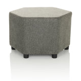 Grey upholstered stool BAREO with hexagonal shape and short black feet by hjh OFFICE – 360-degree view (front view 0°)