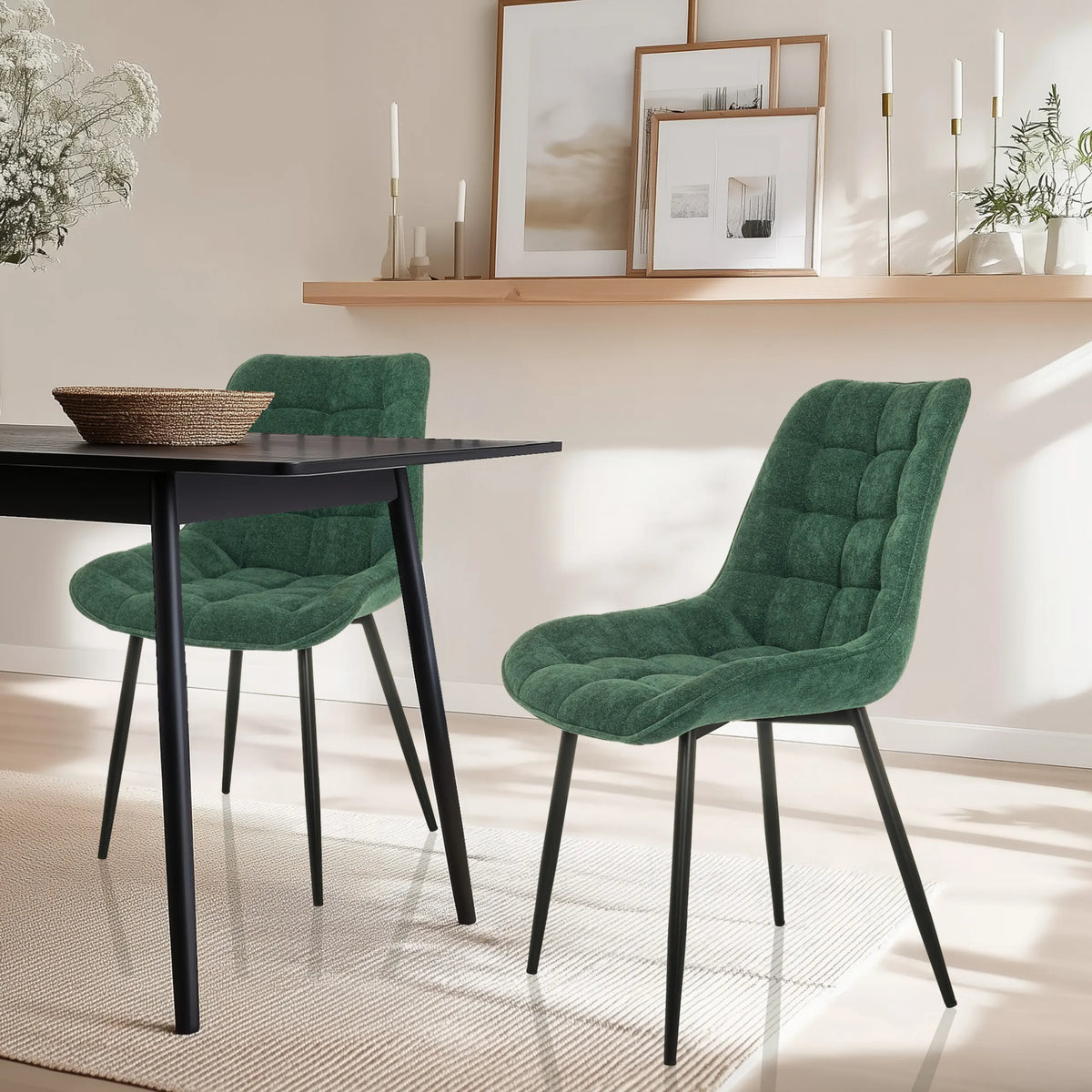 Dining chair ELARIS in petrol with quilted upholstery and black legs by hjh LIVING