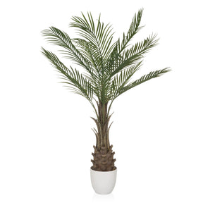 Green Artificial plant DRACAENA with fan-like palm leaves in a white pot by hjh OFFICE