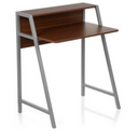 Office Desk DUMONT in walnut look with grey metal legs and attachment by hjh OFFICE