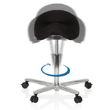 Swivel function of the Saddle stool MOVE-TEC 3D PRO I with black seat and foot cross by hjh OFFICE