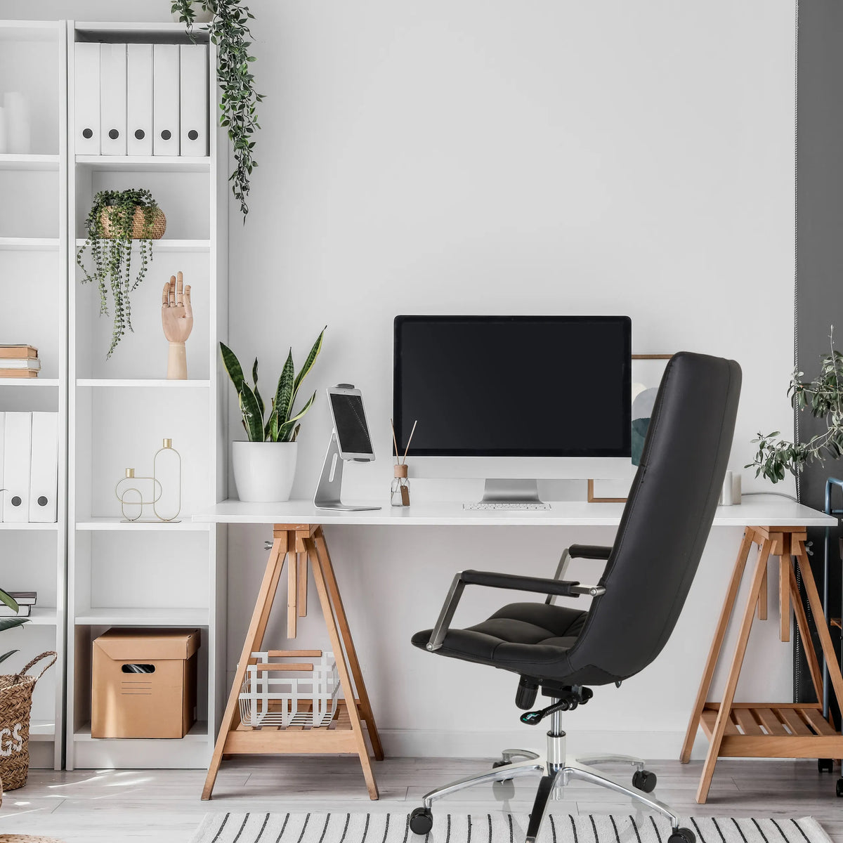 Black leather Home Office Executive Chair SARANTO PRO with armrests and castors by hjh OFFICE