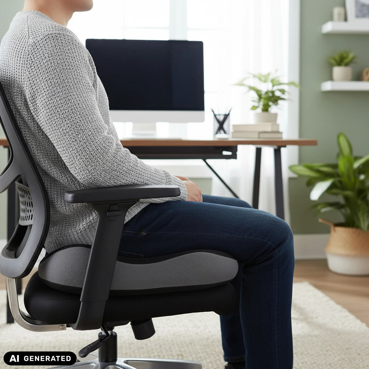 Black MEDISIT VI seat cushion on an office chair by hjh OFFICE (AI-generated image)