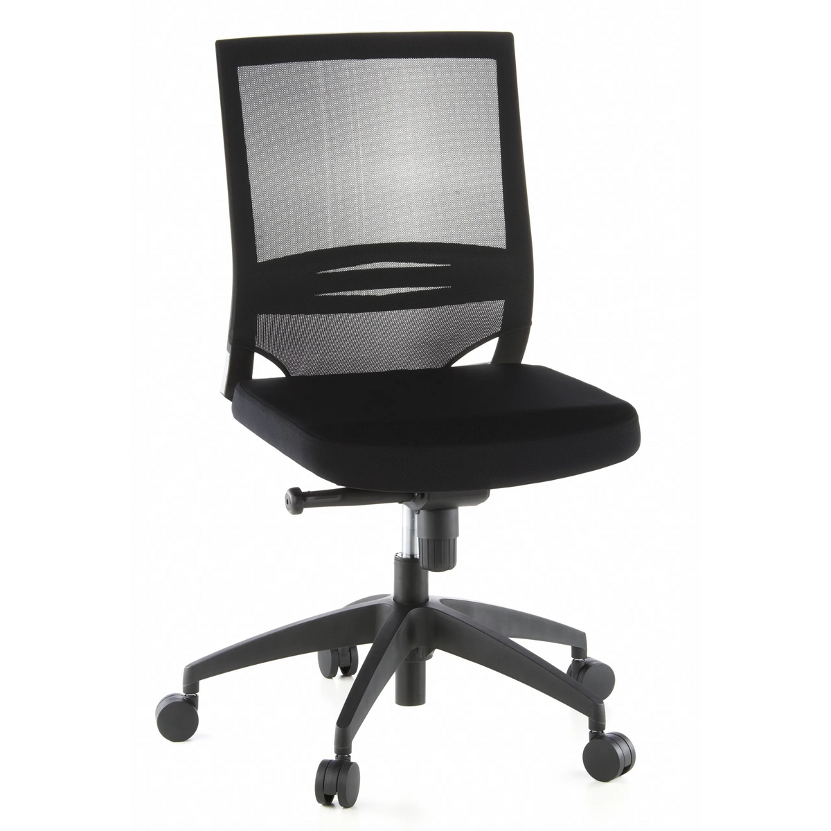 Black Professional Office Chair PORTO ECO with mesh back and five-caster base by hjh OFFICE – 360-degree view (front view 20°)