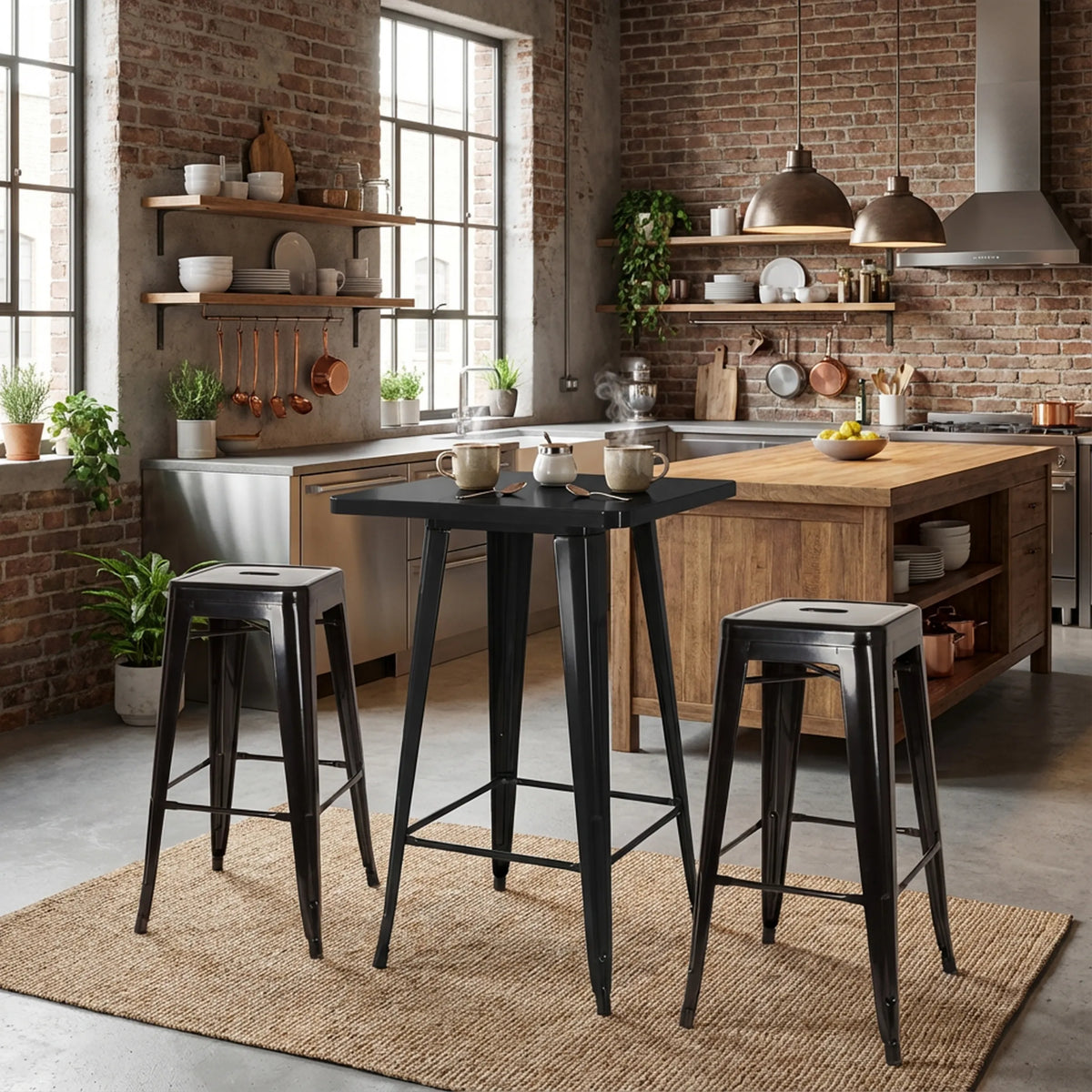 Black Bar Table Set Vantaggio Set with square bar table and two matching bar stools by hjh OFFICE