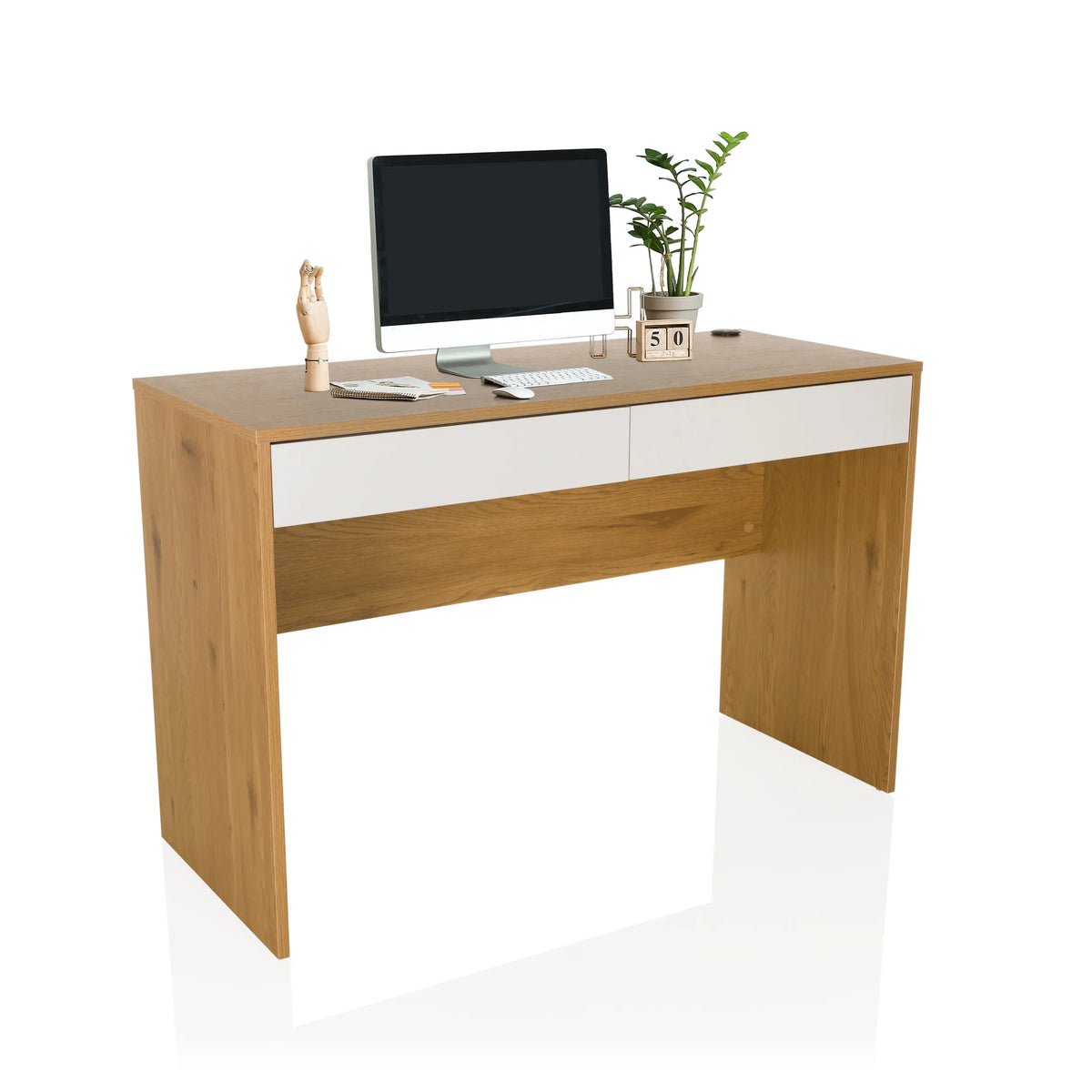 Office Desk BERGA in oak and white with two drawers by hjh LIVING
