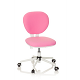 Pink Swivel Chair – Children KID VIVO with white base and five castors by hjh OFFICE – 360-degree view (front view 20°)