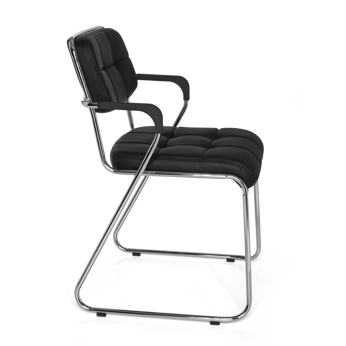 Black guest chair ZANTA with square stitching and chrome frame by hjh OFFICE – 360-degree view (side profile 80°)