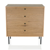 Oak-coloured chest of drawers LINNO K with ribbed fronts and four black legs by hjh LIVING – 360-degree view (front view 0°)