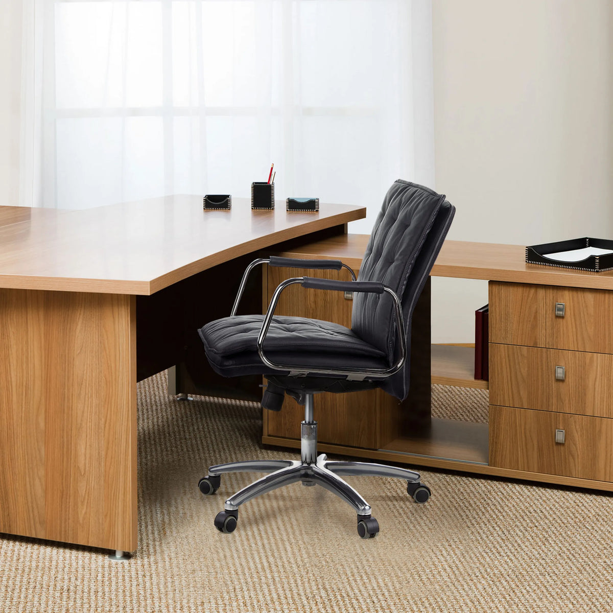 Professional Executive Chair VILLA 10 in black with quilted upholstery and chrome frame by hjh OFFICE
