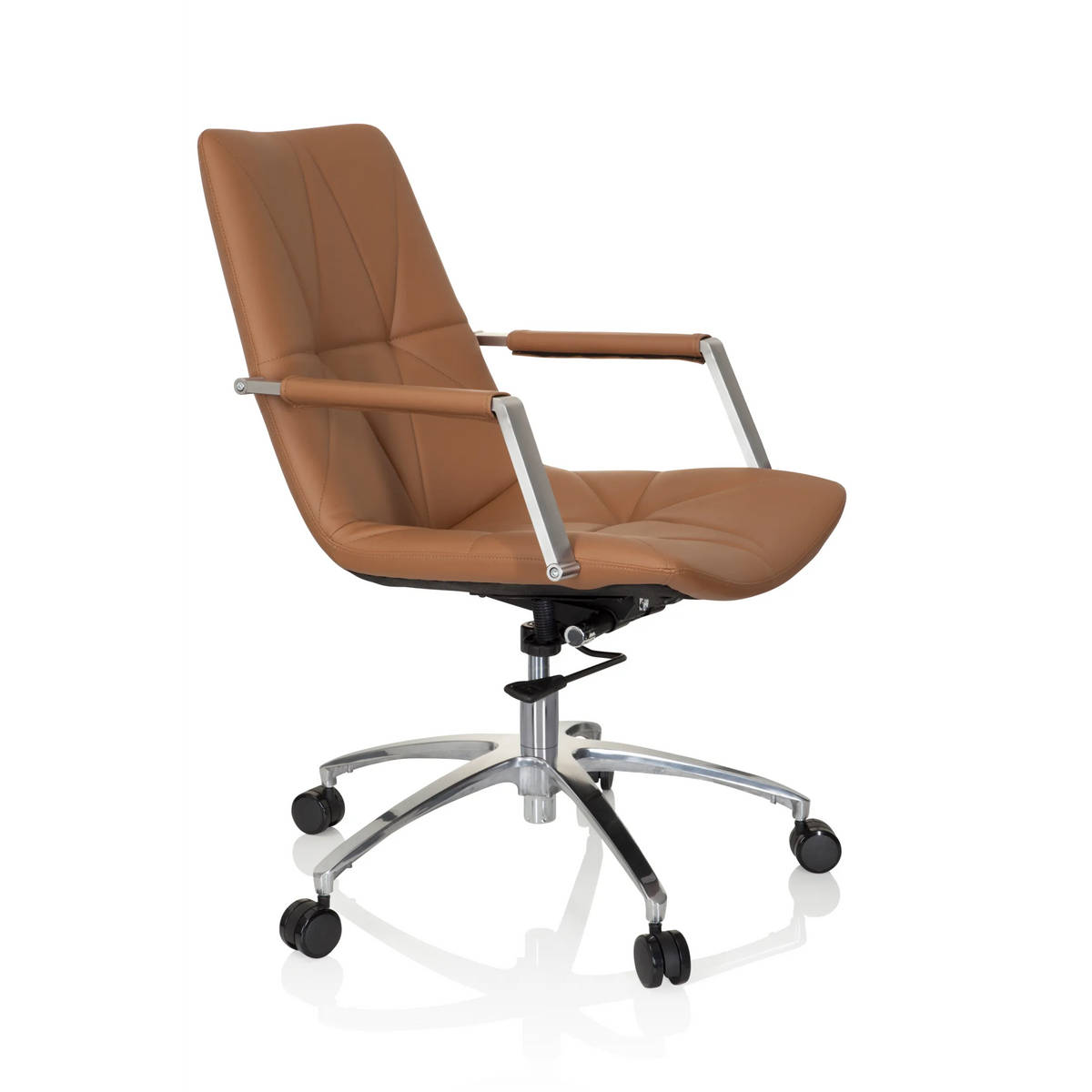 Camel Home Office Chair SARANTO II with quilting and five-caster base by hjh OFFICE – 360-degree view (front three-quarter view 60°)