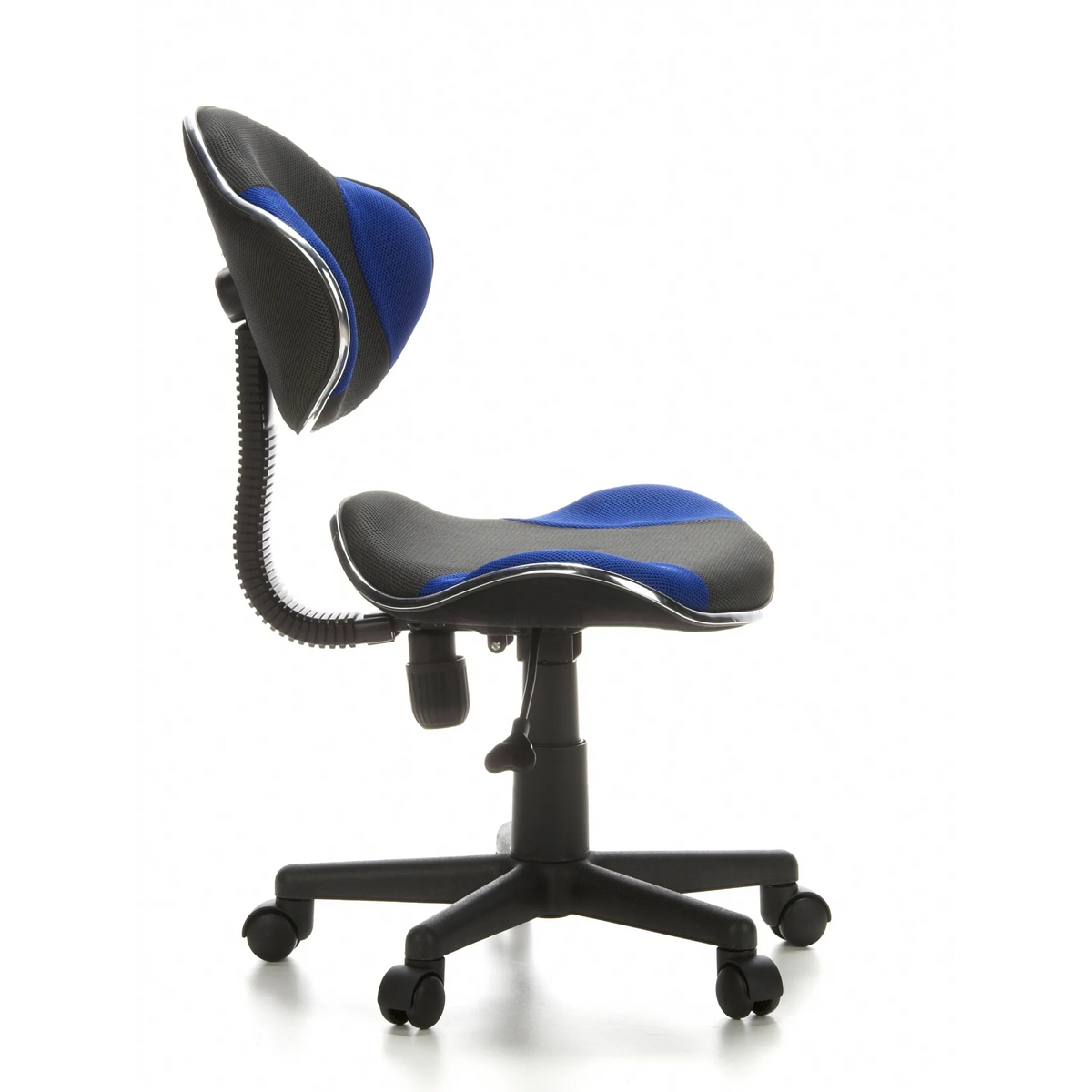 Grey-blue Swivel Chair – Children KIDDY GTI-2 with mesh back and five-caster base by hjh OFFICE – 360-degree view (side profile 80°)