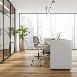 Beige TOP WORK STYLE counter chairs with mesh backrest and foot ring on castors by hjh OFFICE