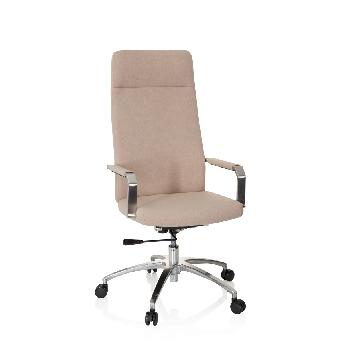Beige Home Office Chair SARANTO PLUS I with armrests and five-caster base by hjh OFFICE – 360-degree view (front view 20°)
