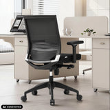 Black professional office chair PORTO BASE with mesh backrest and armrests by hjh OFFICE (AI-generated image)