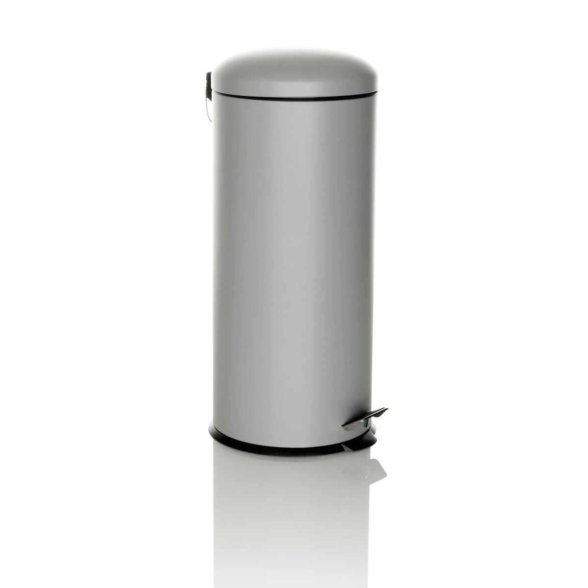 Grey wastepaper CLEAN VIII with lid and foot pedal by hjh OFFICE – 360-degree view (front three-quarter view 45°)