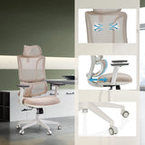 Beige Professional Office Chair ERGOMY W with mesh back, adjustable seat depth and white base by MyBuero