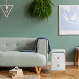 White Side table TAROLO III with two drawers and light wood legs by hjh LIVING
