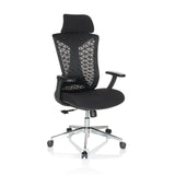 Black Professional Office Chair FALEO B with mesh back and five-caster base by hjh OFFICE – 360-degree view (front three-quarter view 30°)