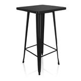 Black Bar table VANTAGGIO HIGH T with square top and two crossbars by hjh OFFICE – 360-degree view (front three-quarter view 40°)
