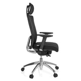 Black Professional Office Chair ASTRA LUX with headrest, armrests and five-caster base by hjh OFFICE – 360-degree view (side profile 80°)