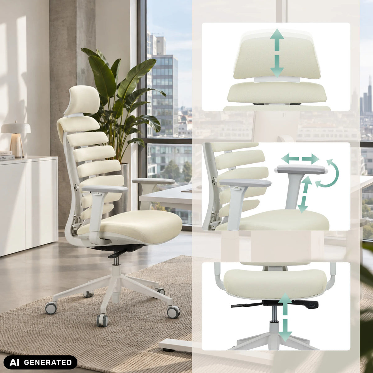 Adjustment options of the Professional Office Chair ERGO LINE W by hjh OFFICE (AI-generated image)