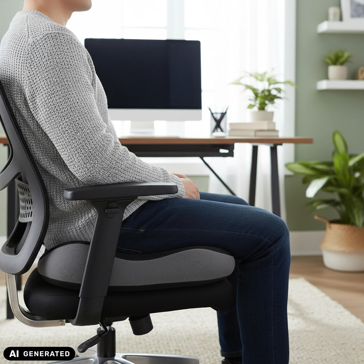 Black MEDISIT VI seat cushion on an office chair by hjh OFFICE (AI-generated image)