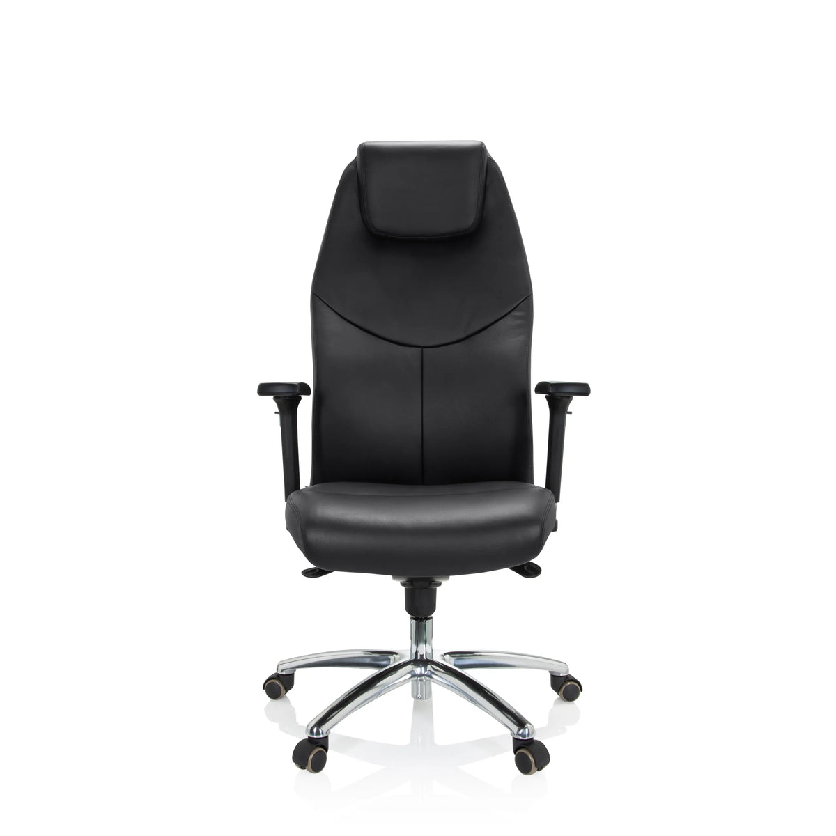 Black Professional Executive Chair FERRARA with integrated headrest and five-caster base by hjh OFFICE – 360-degree view (front view 0°)
