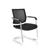 Black Cantilever chair LEVIA V with mesh back, armrests and sled base by hjh OFFICE – 360-degree view (front three-quarter view 40°)