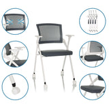 Grey Folding chair PRIORITY II W with mesh backrest, white legs and castors by hjh OFFICE