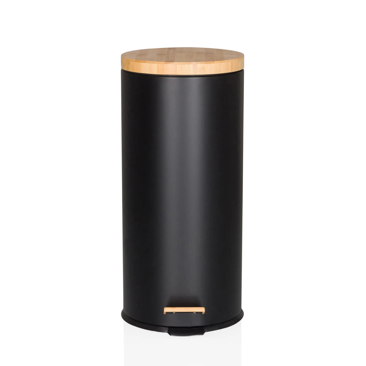 Wastepaper CLEAN BAMBOO in matte black with lid and foot pedal made of bamboo by hjh OFFICE