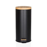 Wastepaper CLEAN BAMBOO in matte black with lid and foot pedal made of bamboo by hjh OFFICE