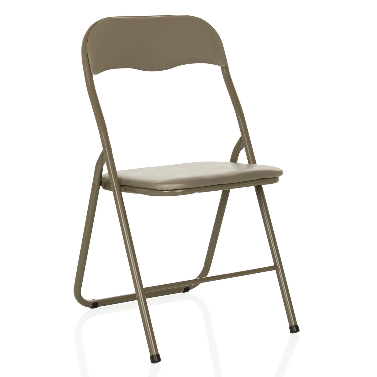 Taupe folding chair TUDELA BASIC with PVC padding by hjh OFFICE – 360-degree view (front three-quarter view 30°)