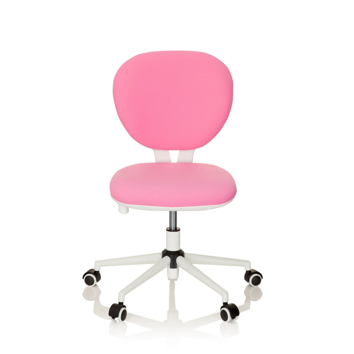 Pink Swivel Chair – Children KID VIVO with white base and five castors by hjh OFFICE – 360-degree view (front view 0°)