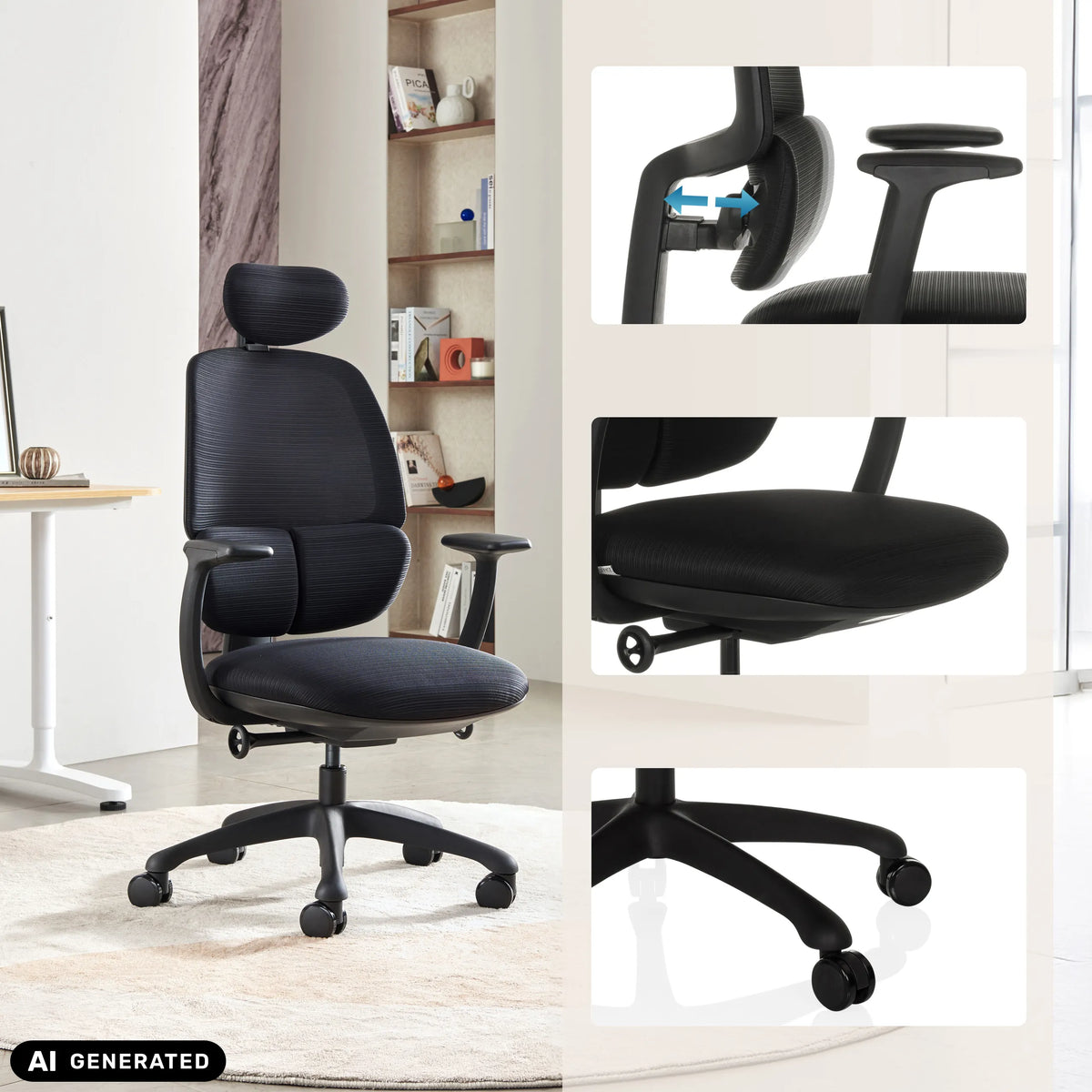Professional Office Chair RI-COVER in black with adjustable armrests and caster base by hjh OFFICE (AI-generated image)